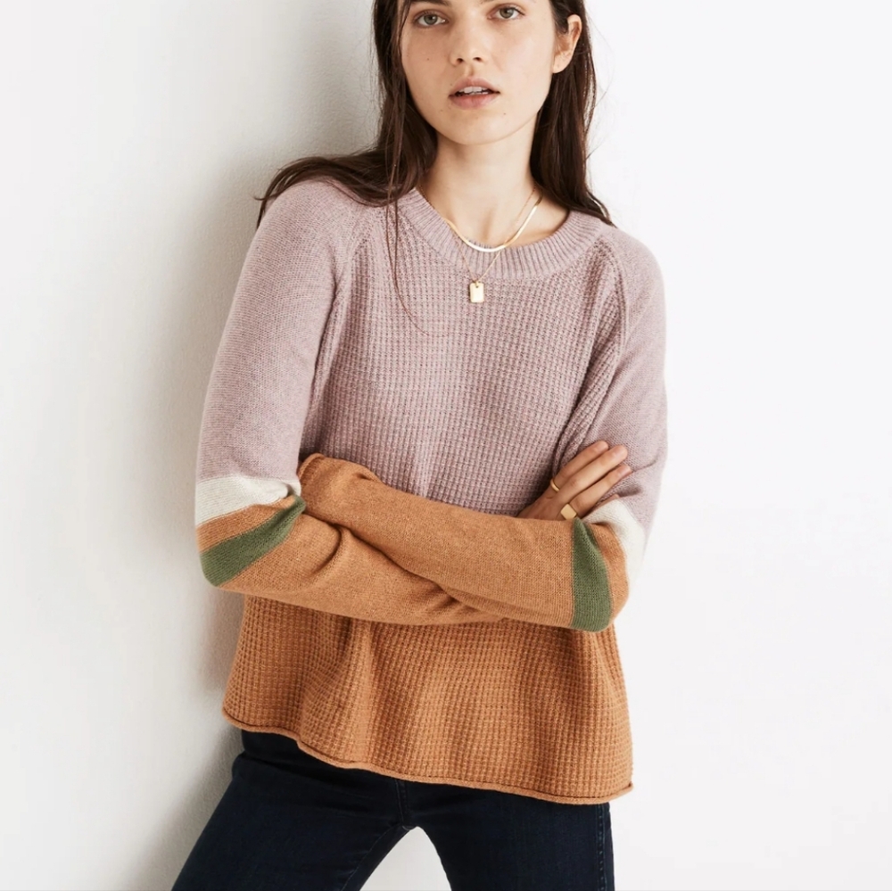 Madewell Striped Roll-Trim Waffle Pullover Sweater Women's